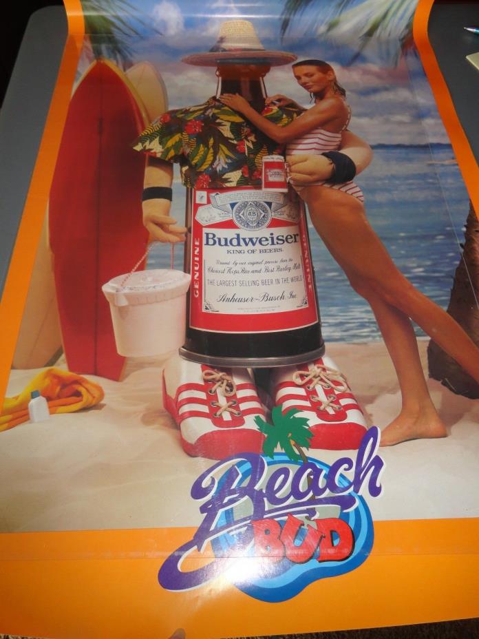Vintage Budweiser Beach Bud Bottle Poster 1983 22×34