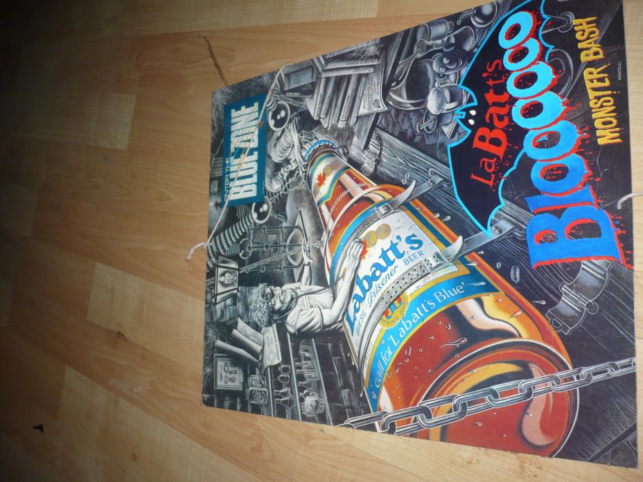 Labatt's Blue 1988 ENTER THE BLUE ZONE MOSTER BASH 2 SIDED Cardboard Poster
