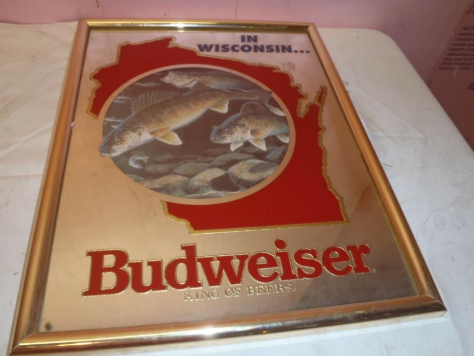 BUDWEISER KING OF BEERS MIRROR SIGN FISH 18