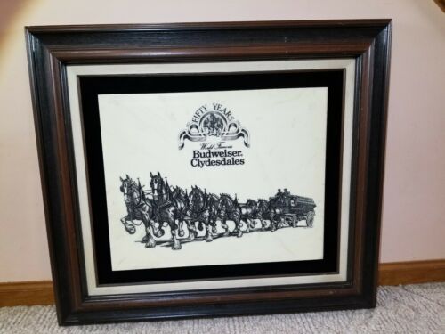 Vintage Anheuser Clydesdales Wall Plaque Sign 1500 made faux Marble, Etched RARE