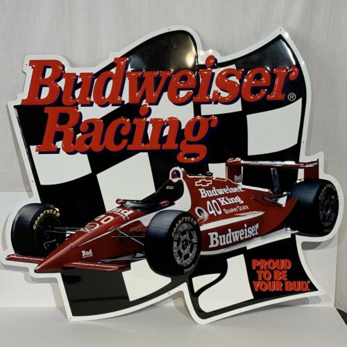 Vintage 1995 Budweiser Racing Metal Sign FORMULA 1 INDY # 40  Checkered Flag