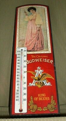 Vintage Wooden The Original Budweiser King Of Beers Thermometer Wall Hanging