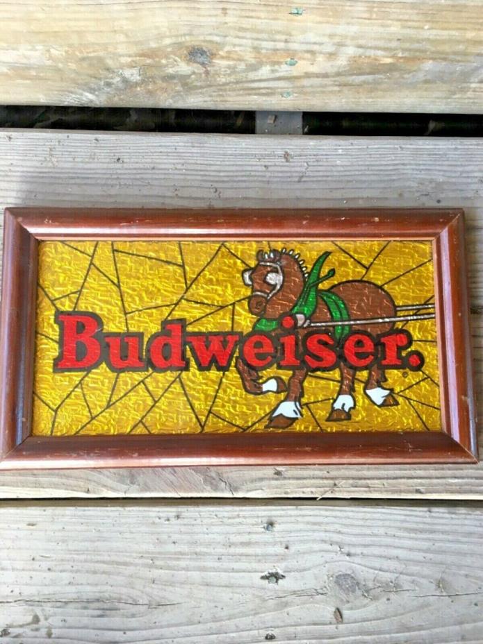 Vintage Budweiser Bar Sign Gold Clydesdale Framed 13.5