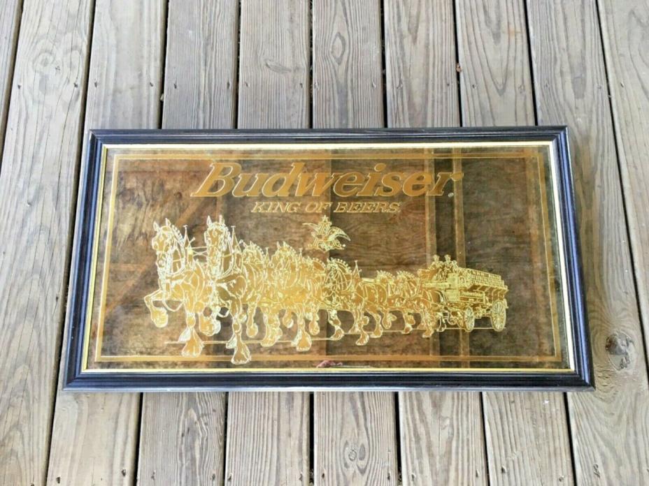 Budweiser All Gold Mirror Sign Special Limited Edition Bar Mirror Framed Horses