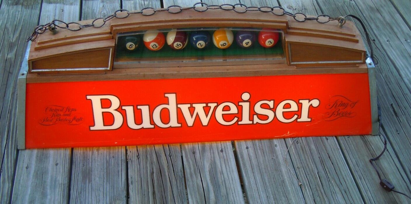 Vintage BUDWEISER BEER Pool Table BILLIARD BALL LIGHT SIGN Man Cave Bar Garage