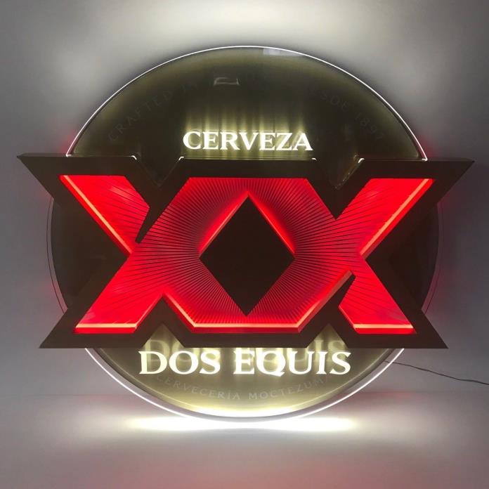 DOS EQUIS Cerveza ~ ROUND COIN ~ Acrylic LED Sign ~ NEW in BOX ~ 24