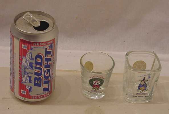 SPUDS McKENZIE MACKENZIE SHOT GLASS LOT #2  (2) RARE SHOTS