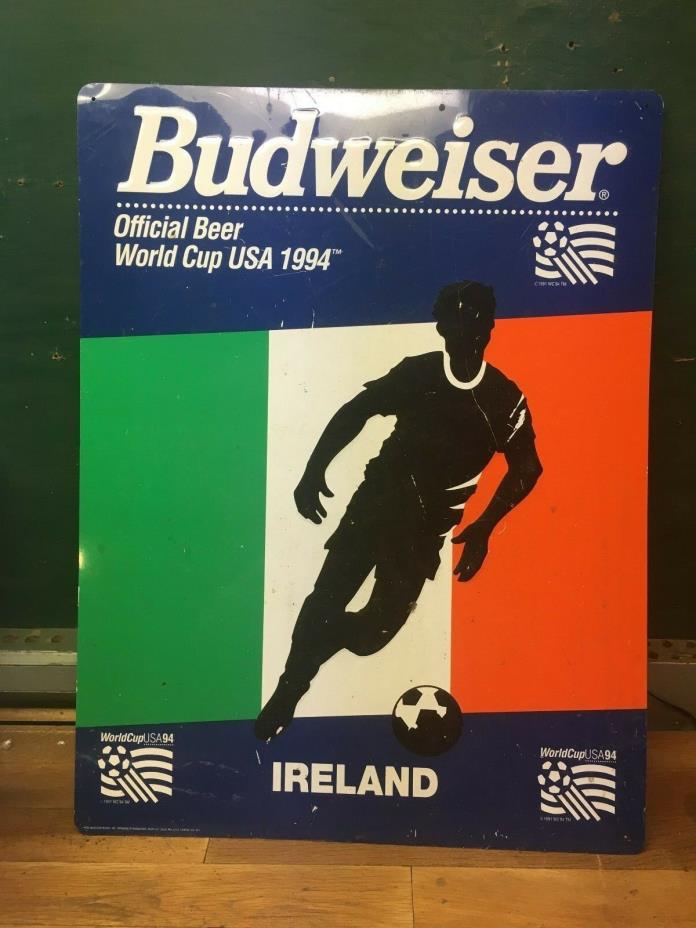 RARE 1994 BUDWEISER WORLD CUP USA IRELAND METAL TIN SIGN GREAT COLORS MAN CAVE