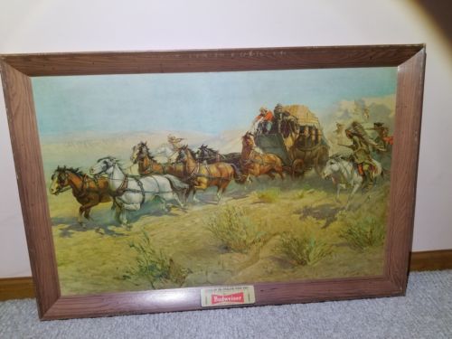 Original 1952 Budweiser  Attack On The Overland Stage 1860 Print Beautiful cond.