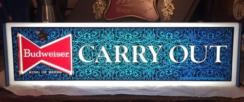 Vintage Budweiser Beer Carry Out Lighted Bar Sign 22 1/4