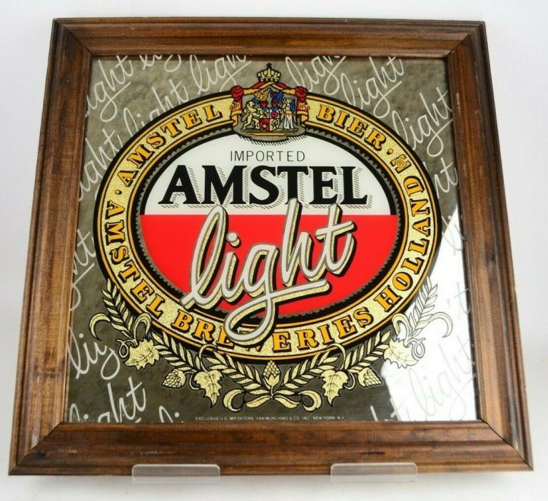 Vintage Amstel Beer Mirror Advertising Sign Wood Framed 16 x16