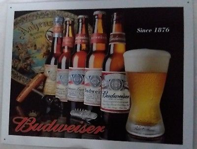 Budweiser Beer Sign Bottle History Bar Metal Advertising Tin New Made in USA