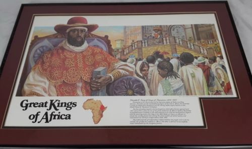 Budweiser Great Kings Africa Framed Matted Poster Menelek II Don Miller