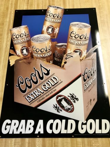 Coors Extra Gold Draft Metal Beer Sign Advertising 1988 NOS Collectable Man Cave