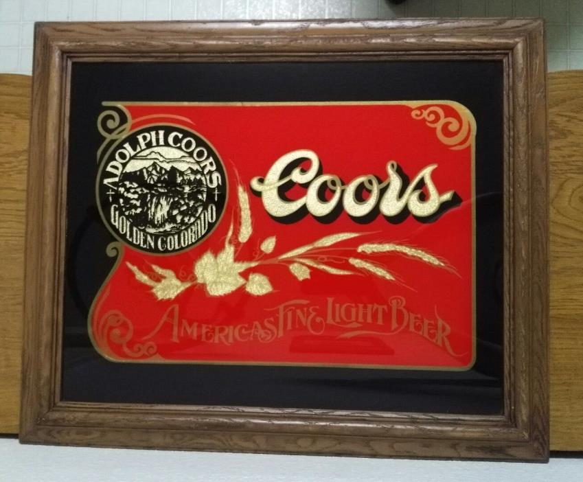 Coors Colorado Red Glass Beer Sign in Frame Man Cave Bar Vintage 60s 70s