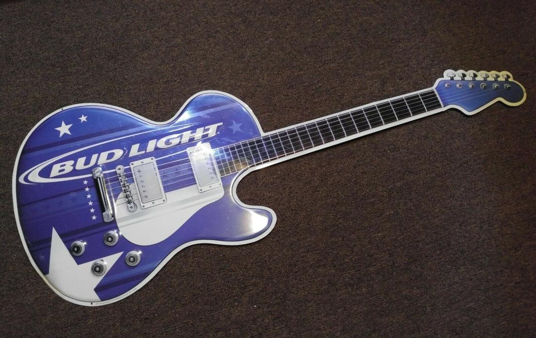 Budweiser Bud Light Guitar Tin Tacker 2004 38”x14”  Bar Sign Very Rare