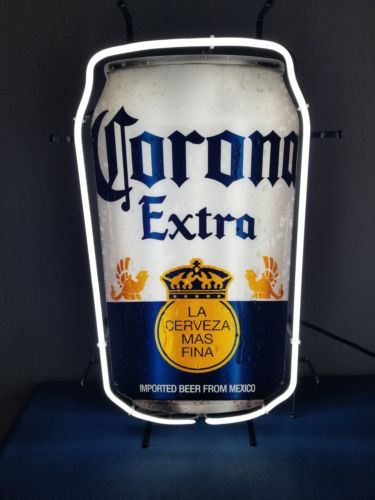 (L@@K) CORONA BEER CAN NEON LIGHT UP SIGN GAME ROOM MAN CAVE BAR NEW