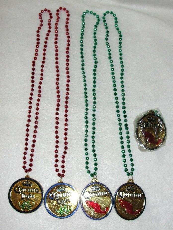 3 Corona and 2 Corona Light Plastic Beads Necklaces