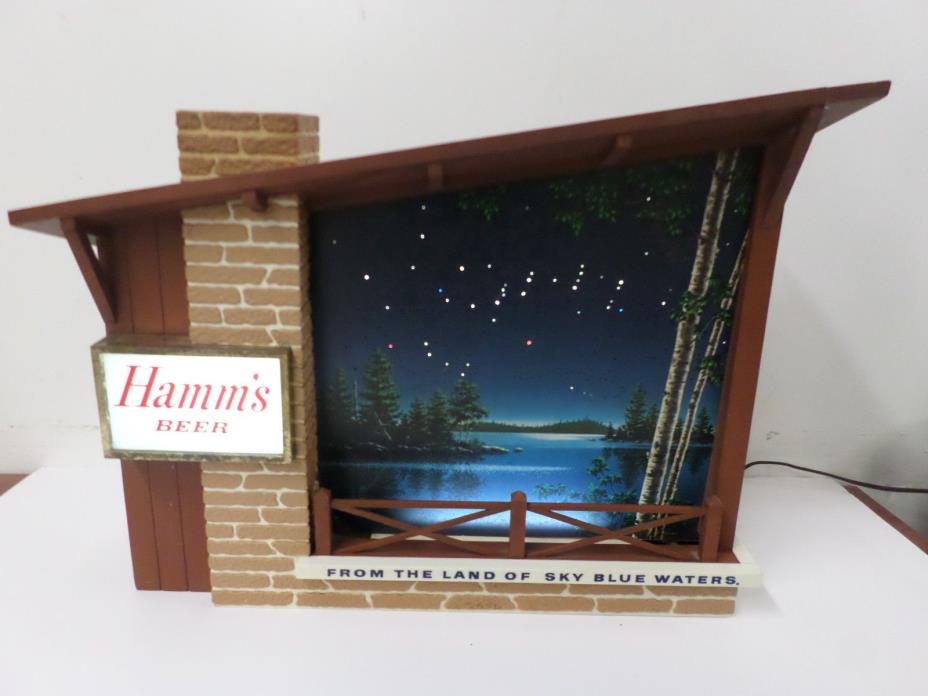 Vintage Electric Incandescent Hamm's Beer Starry Skies Lighted Bar Sign Works