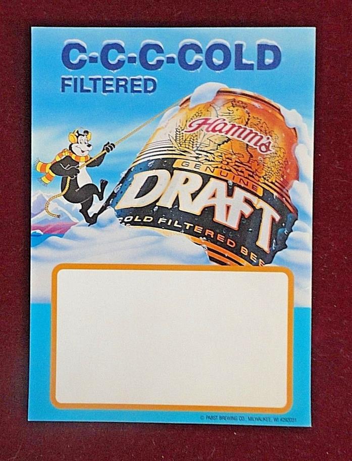 HAMM'S C-C-C-COLD FILTERED DRAFT BEER BEAR Static Cling Decal Sticker Cooler