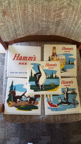5 Vintage Hamm's Beer Advertising Tiles