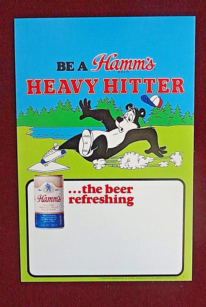 HAMM'S BEER BEAR HEAVY HITTER BASEBALL Sliding into Home Cardboard Sign POS