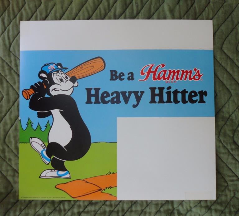 HAMM'S BEER HEAVY HITTER BASEBALL Cardboard   Store Sign  BEAR