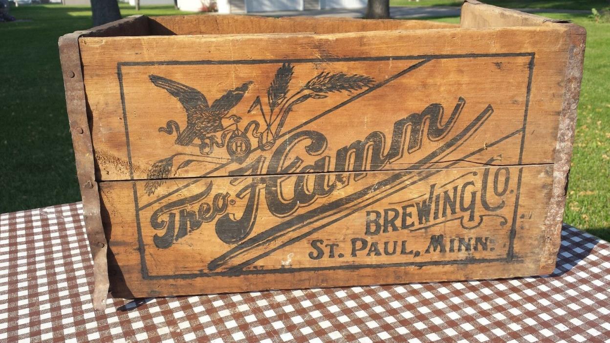 Hamm's Beer Advertising Bottle Shipping Case Crate Wood Shabby Missing Bottom