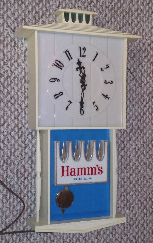 Vintage Hamm's Beer Clock Light Old Hamms Advertising Lighted Sign
