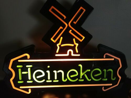 Vintage Heineken Beer Neon Look Sign Cut-Out Box Light Windmill Man Cave Bar