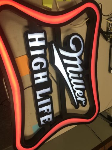 MILLER HIGH LIFE BEER SIGN SOFT CROSS LED LOGO LIGHT BAR PUB REC ROOM NEO NEON!