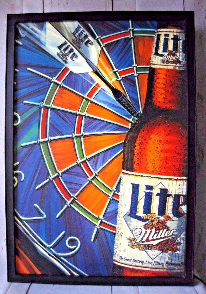 Vintage 1993 Miller Lite Beer Dart Board Lighted Sign Pub Bar Man Cave