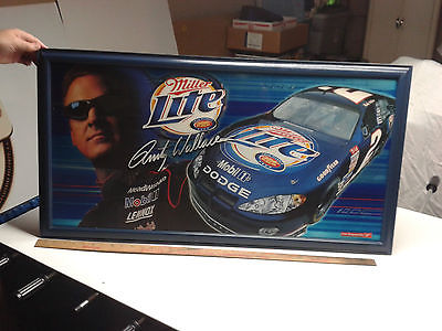 LARGE RUSTY WALLACE MILLER LITE #2  DODGE MOBIL NASCAR RACE CAR MIRROR SIGN EX++