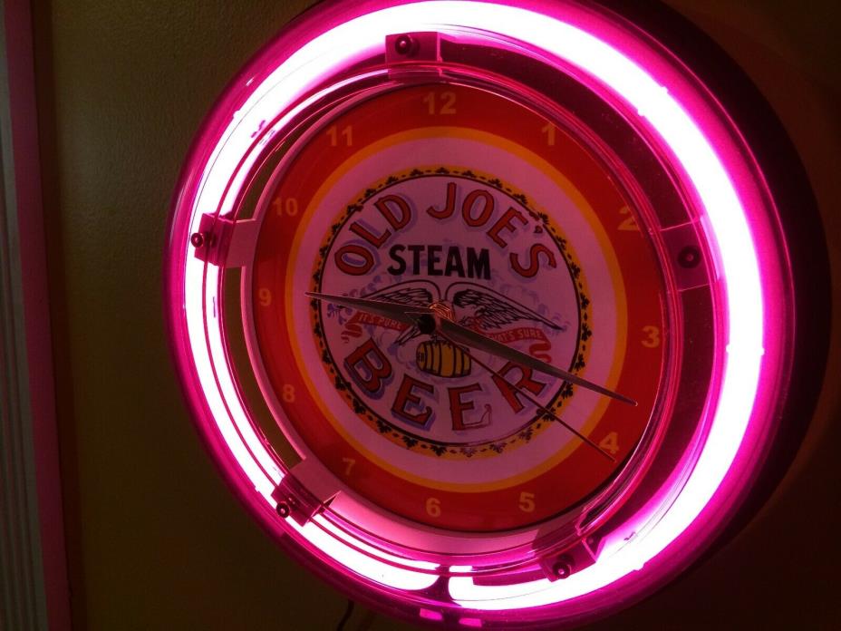 Old Joe's Steam Beer Bar Advertising Man Cave Neon Wall Clock Sign