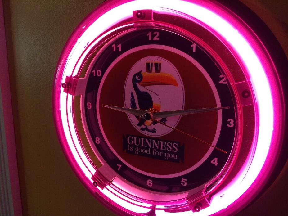 Guinness Stout Toucan Beer Bar Advertising Man Cave Neon Wall Clock Sign