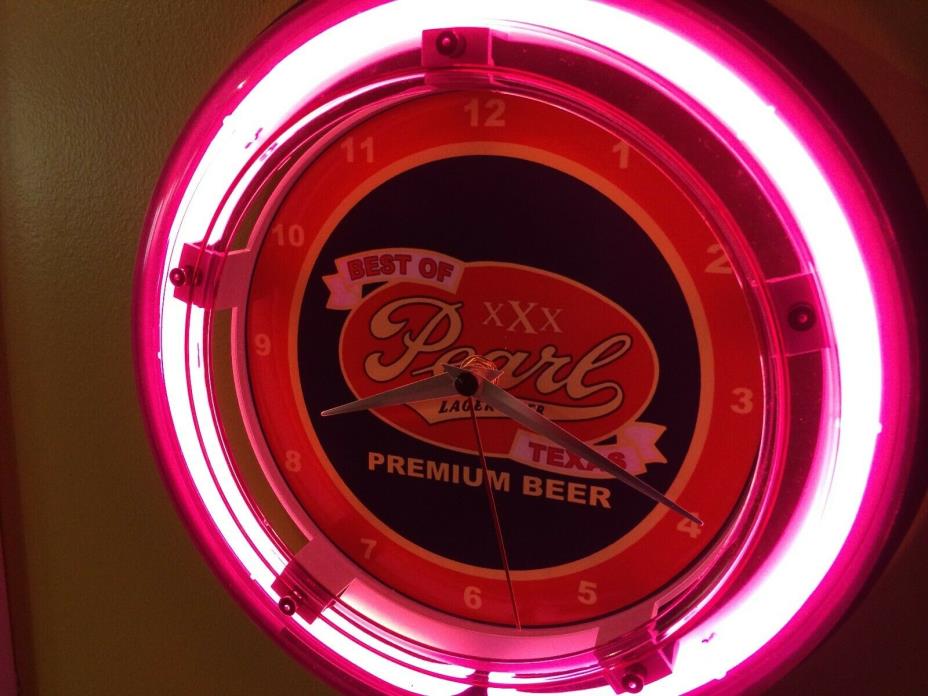 Pearl Best of Texas Beer Bar Advertising Man Cave Neon Wall Clock Sign