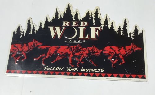 Red Wolf Lager Metal Sign Man Cave Anheuser  Busch 1995 Vintage Wolf Theme 30”