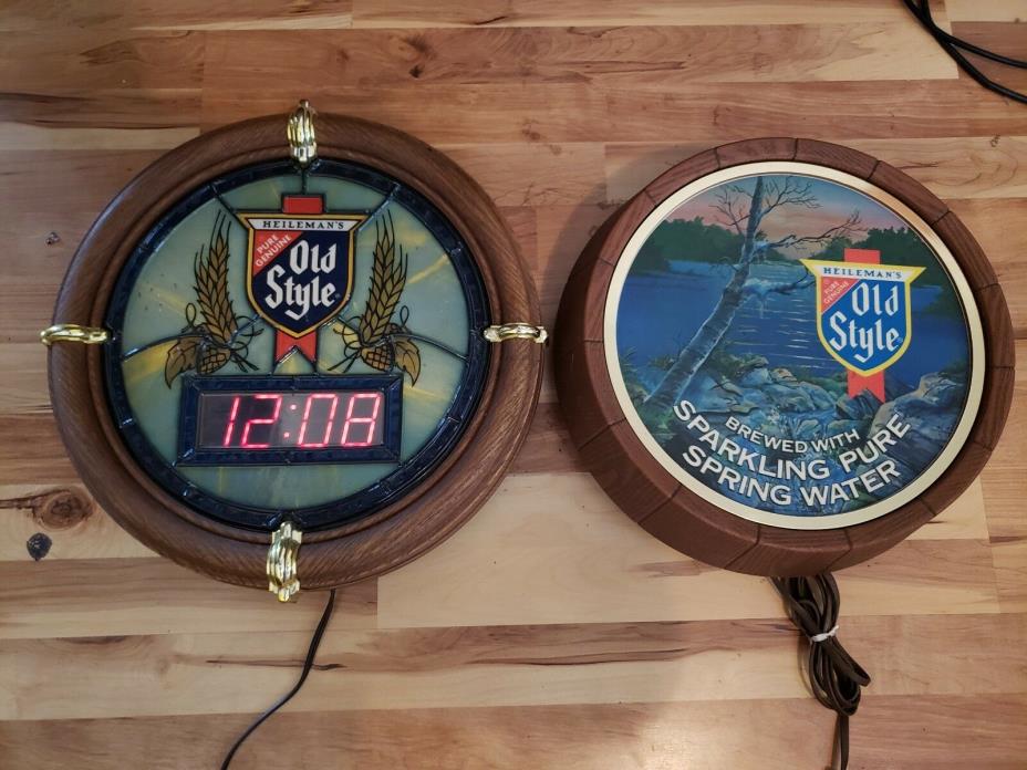 Lot (2) Vintage Old Style Spring water lighted  beer sign & Old style clock sign