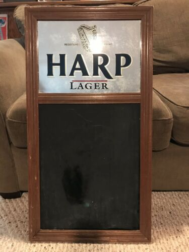 Vintage Harp Lager Bar Mirror / Menu Board 32x17” Original Jersey Shore Pub Sign