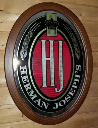 Vintage Herman Joseph's Beer Bar Mirror Sign w/ Wood Frame 34