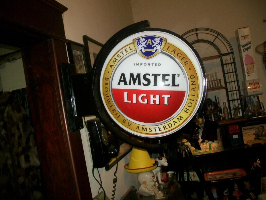 Amstel Light Rotating Revolving Round Beer Pub Sign Nice Vintage Motion WORKS