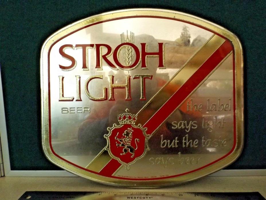Vintage Mirrored STROH LIGHT BEER Advertising SIGN GUC