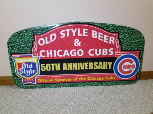 Old Style Chicago Cubs 50th Anniversary Sign. Vintage Rare 35x18 tin