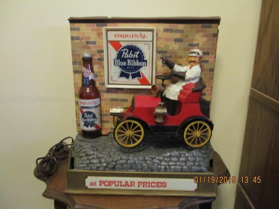 Vintage Pabst Blue Ribbon Beer Bar Light Sign Man In RARE Red Car Jalopy