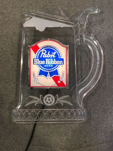 Vintage Pabst Blue Ribbon Beer Frosty Mug Pitcher Lighted Sign Bar Pub Light