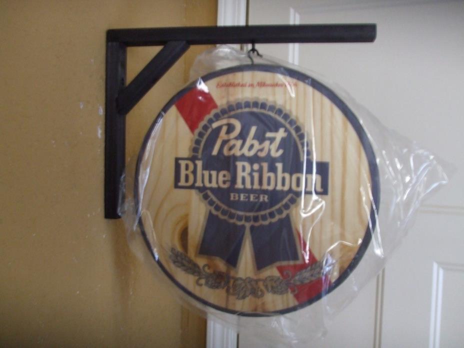PABST BLUE RIBBON PBR DOUBLE SIDED WOODEN HANGING SIGN MAN CAVE BEER