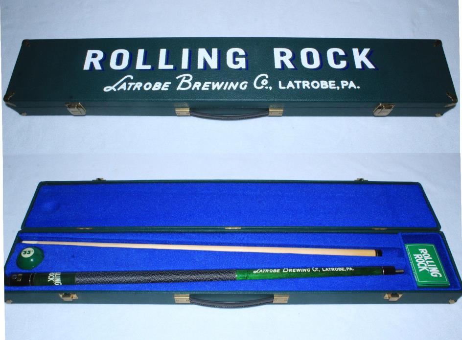 NEW Rolling Rock Pool Cue In Case Latrobe Brewing Co Pa With #33 Ball and Chalk