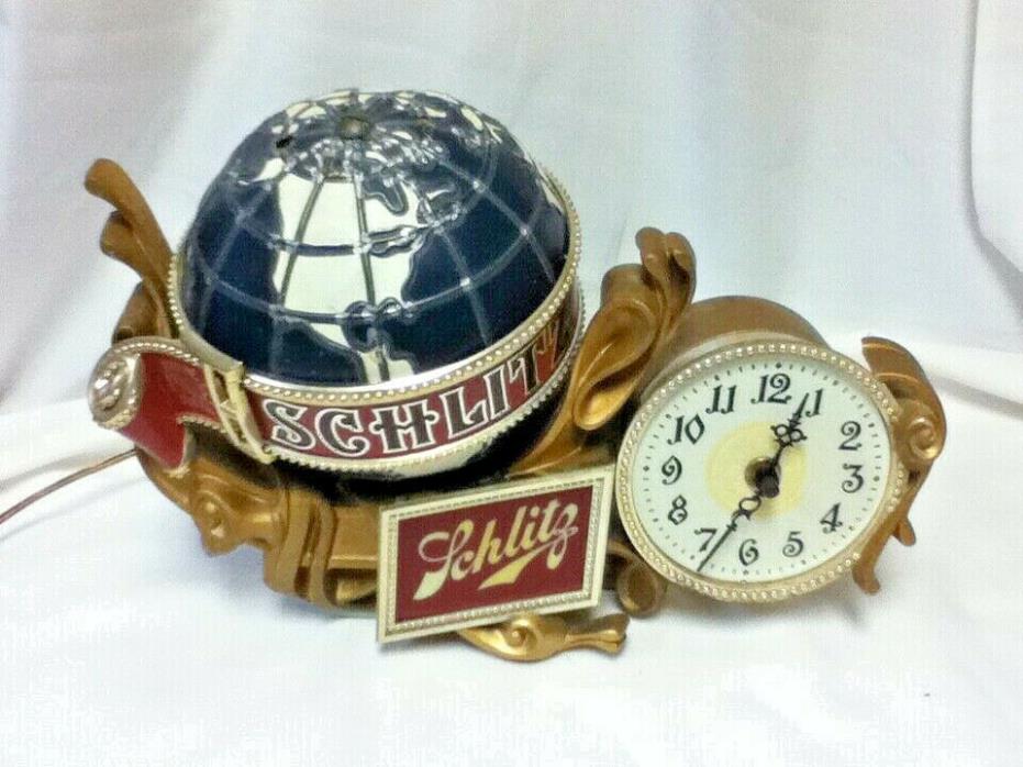 Schlitz beer sign 76 motion spinning globe clock back bar light lighted baroque