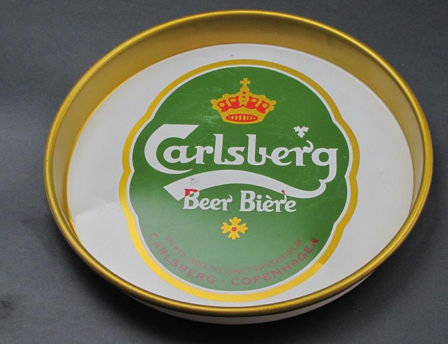 Carlsberg Beer Copenhagen Tray Vtg 70's Thick Metal Bar Drinker Decor Man Cave