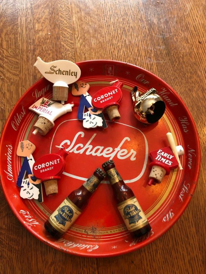 vintage beer tray and pourers - Schaefer, pabst, coronet
